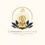 Official logo of Bharadwaj Gurukulam featuring Maharishi Bharadwaj seated on a blue lotus with Om symbol, golden rays, and Vedic wisdom theme.